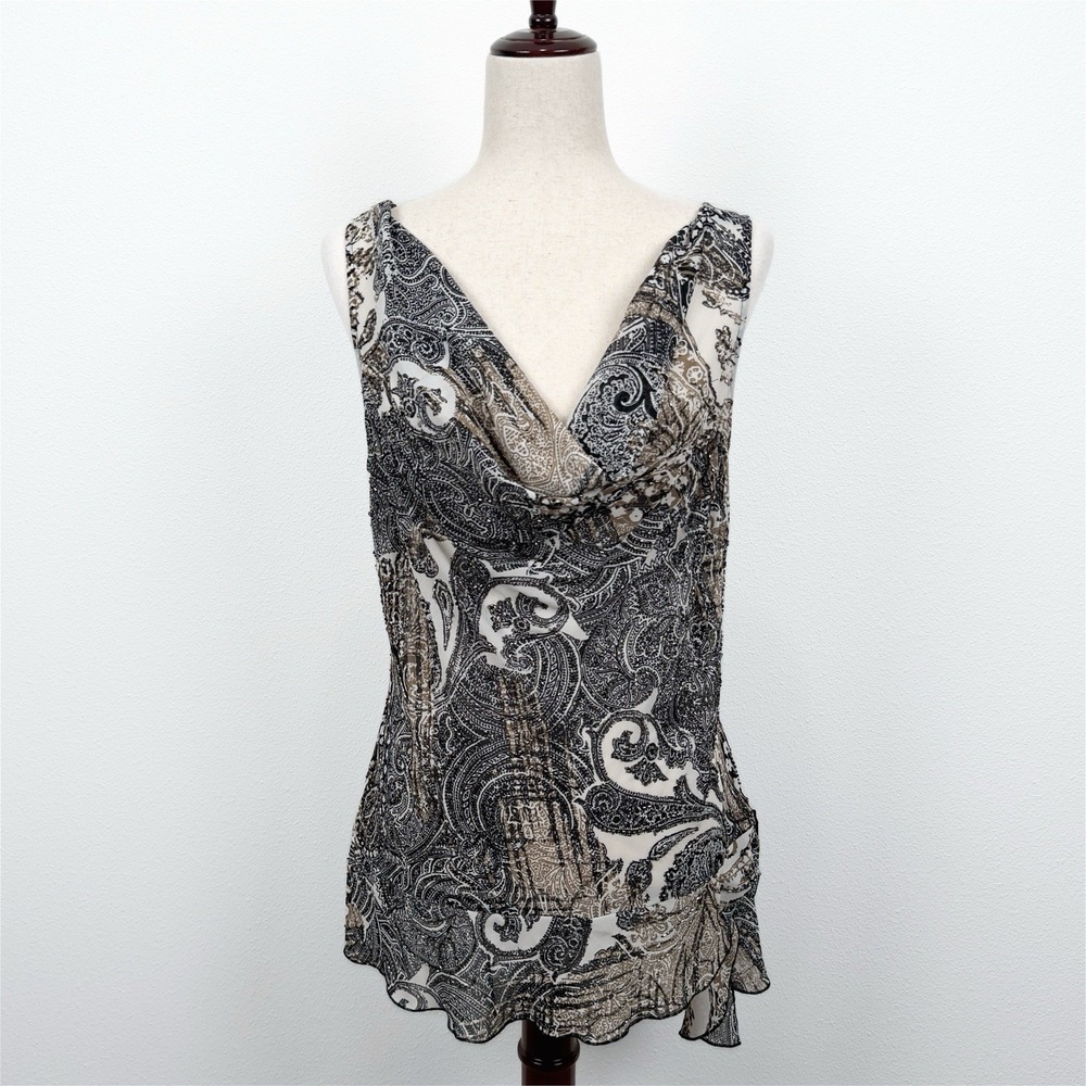 Cache Top Womens L Black Paisley Beaded Cowl Neck Whimsigoth Fairy Grunge Goth